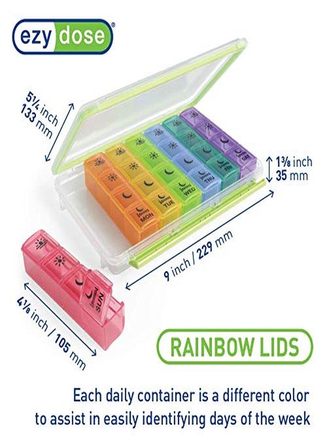 Ezy Dose Weekly (7-Day) Pill Case, Medicine Planner, Vitamin Organizer Box, Convenient and Easy to Use, X-Large Pop-Out Compartments, 4 Times a Day, Rainbow Lids with Case, BPA Free - Image 5
